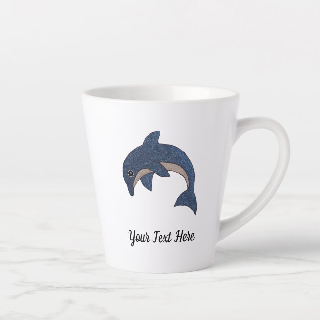 Glitter Look Blue and White Jumping Cute Dolphin Latte Mug (Right)