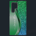 Glitter look Bright Green Blue Personalized Name  Samsung Galaxy S22 Ultra Case<br><div class="desc">The design is a photo and the cases are not made with actual glitter, sequins, metals or woods. This design is also available on other phone models. Choose Device Type to see other iPhone, Samsung Galaxy or Google cases. Some styles may be changed by selecting Style if that is an...</div>