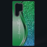 Glitter look Bright Green Blue Personalized Name  Samsung Galaxy S22 Ultra Case<br><div class="desc">The design is a photo and the cases are not made with actual glitter, sequins, metals or woods. This design is also available on other phone models. Choose Device Type to see other iPhone, Samsung Galaxy or Google cases. Some styles may be changed by selecting Style if that is an...</div>