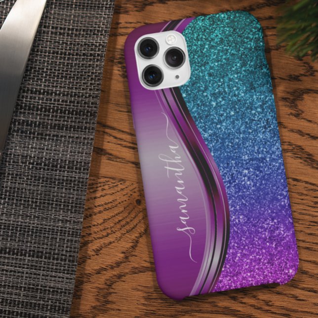 Glitter look Bright Purple Personalized Name  Case-Mate iPhone Case (Creator Uploaded)
