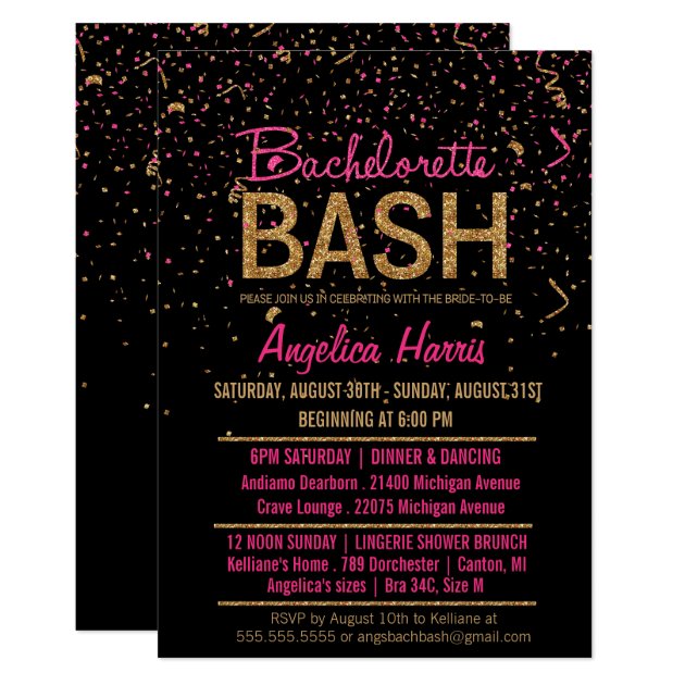 Glitter Look Confetti Bachelorette Party Shower Invitation