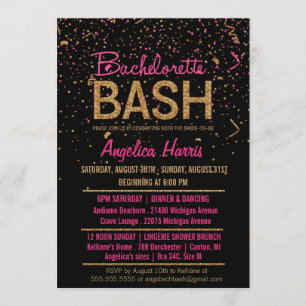 Glitter Look Confetti Bachelorette Party Shower Invitation