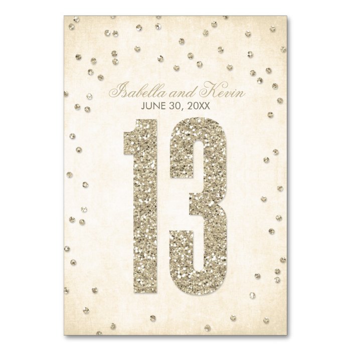 Glitter Look Confetti Wedding Table Numbers   13 Table Cards
