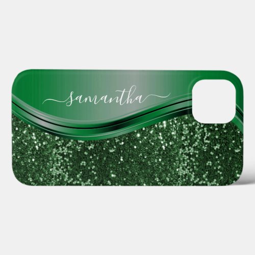 Glitter look Emerald Green Personalized Name iPhone 13 Case