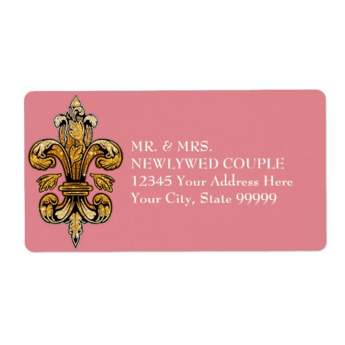 Glitter Look Faux Gold Black Formal Fleur de Lis Label