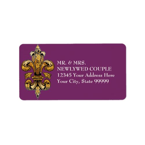 Glitter Look Faux Gold Black Formal Fleur de Lis Label