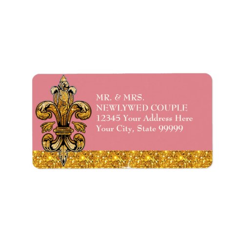 Glitter Look Faux Gold Black Formal Fleur de Lis Label