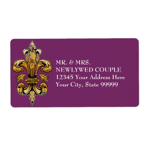 Glitter Look Faux Gold Black Formal Fleur de Lis Label