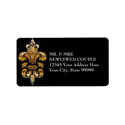 Glitter Look Faux Gold Black Formal Fleur de Lis Label