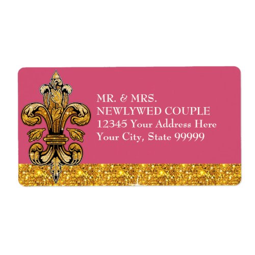 Glitter Look Faux Gold Black Formal Fleur de Lis Label