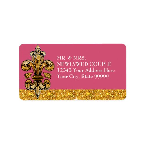 Glitter Look Faux Gold Black Formal Fleur de Lis Label