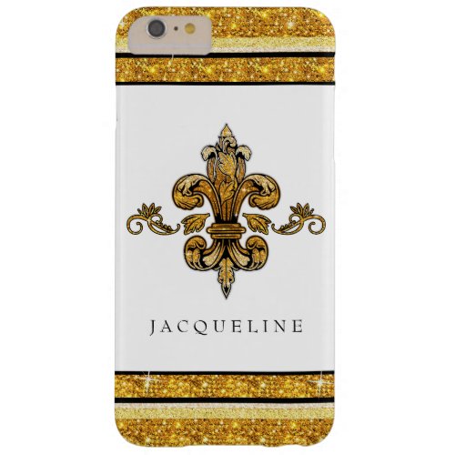 Glitter Look Faux Gold Black French Fleur de Lis Barely There iPhone 6 Plus Case