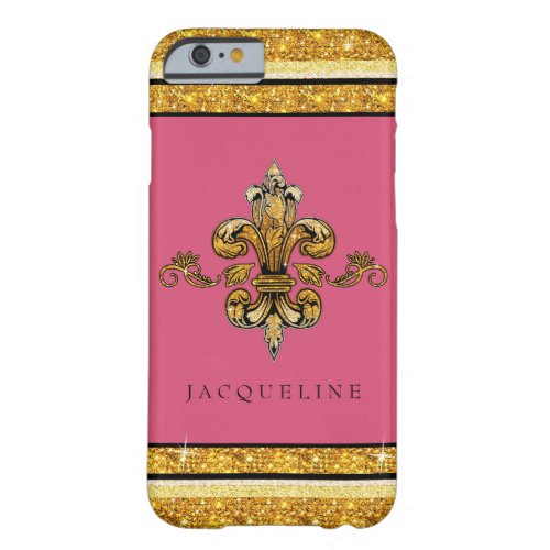 Glitter Look Faux Gold Black French Fleur de Lis Barely There iPhone 6 Case