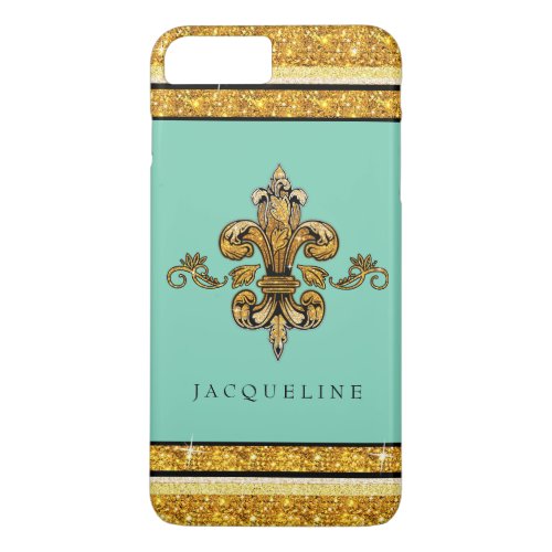 Glitter Look Faux Gold Black French Fleur de Lis iPhone 8 Plus7 Plus Case