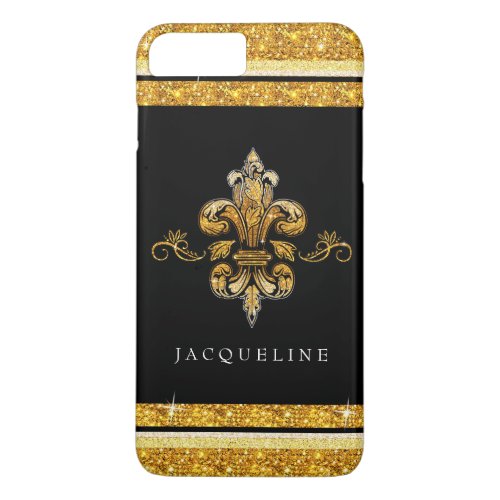 Glitter Look Faux Gold Black French Fleur de Lis iPhone 8 Plus7 Plus Case