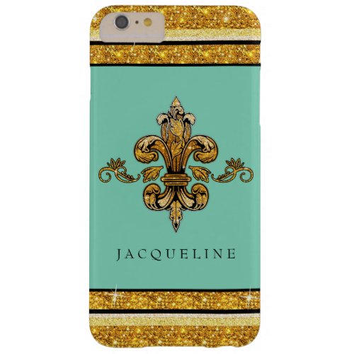 Glitter Look Faux Gold Black French Fleur de Lis Barely There iPhone 6 Plus Case