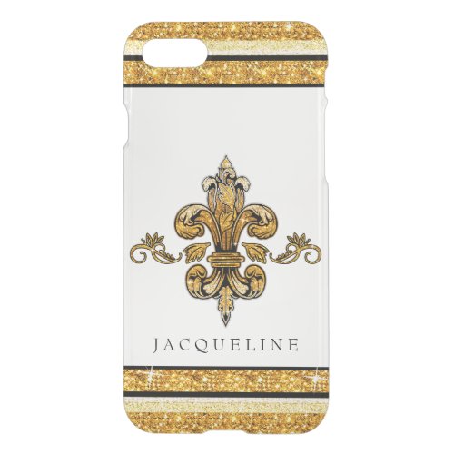 Glitter Look Faux Gold Black French Fleur de Lis iPhone SE87 Case