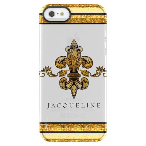 Glitter Look Faux Gold Black French Fleur de Lis Clear iPhone SE55s Case