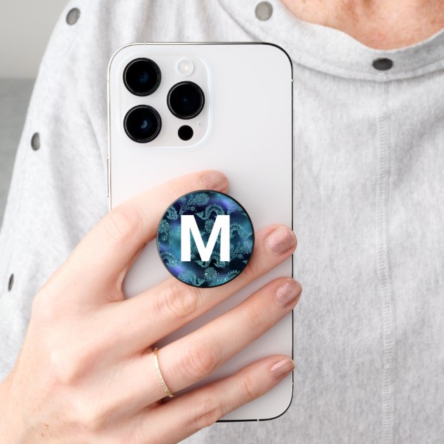 Glitter Look Fish & Monogram PopSocket (Hand)