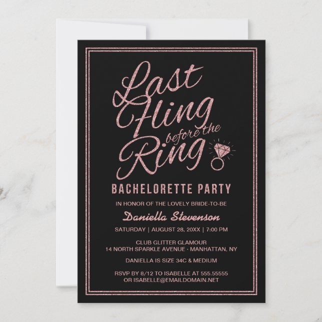 Glitter Look Last Fling Bachelorette Party Invite (Front)
