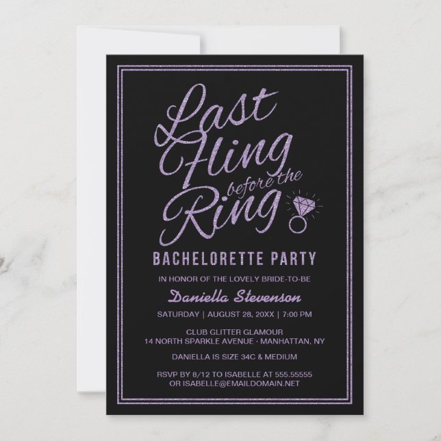 Glitter Look Last Fling Bachelorette Party Invite (Front)