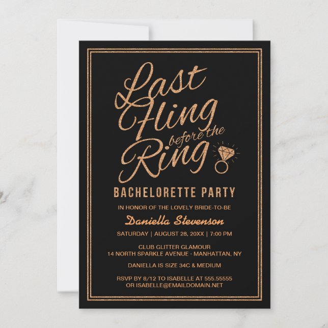 Glitter Look Last Fling Bachelorette Party Invite (Front)