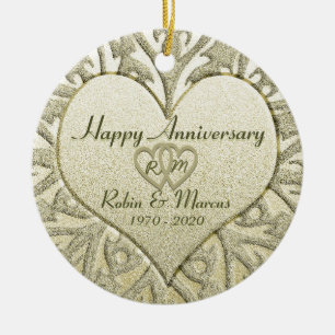 Glitter Look Monogram Anniversary Ceramic Ornament