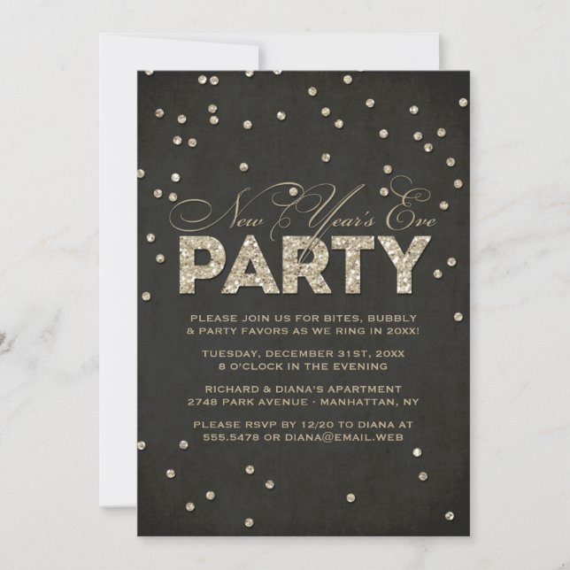 Glitter Look New Year's Eve Party Invitation (Front)