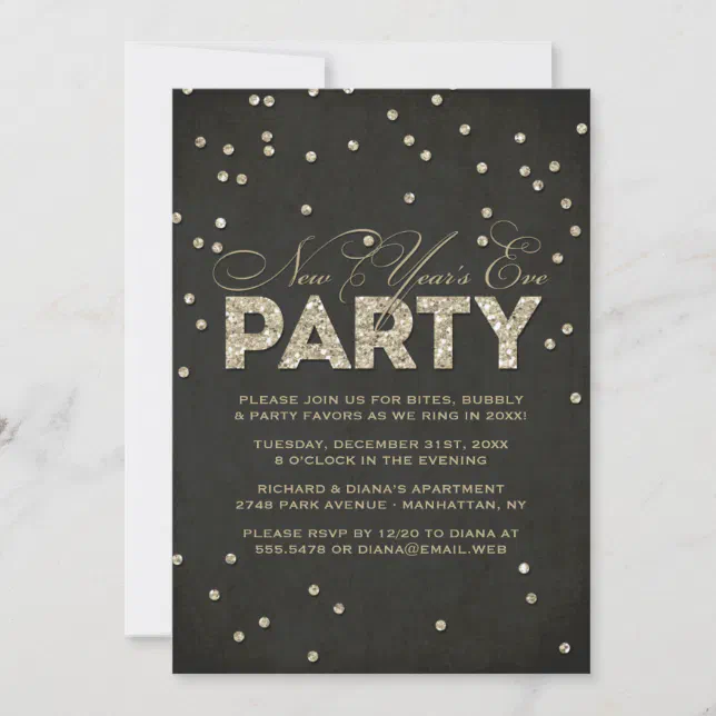 Glitter Look New Year's Eve Party Invitation 