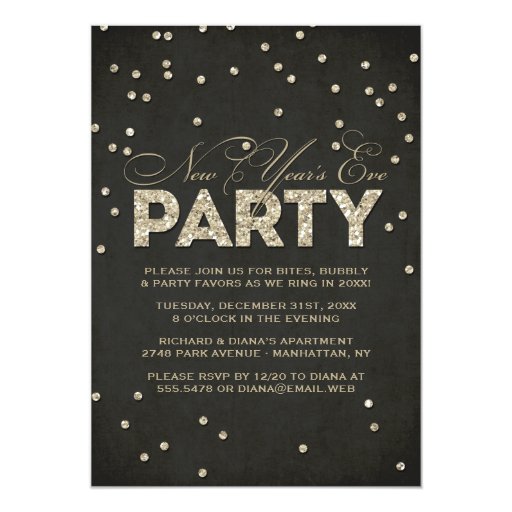 Glitter Look New Year's Eve Party Invitation | Zazzle