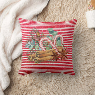 Glitter look Red Pine Candy Cane Bouquet Christmas Throw Pillow