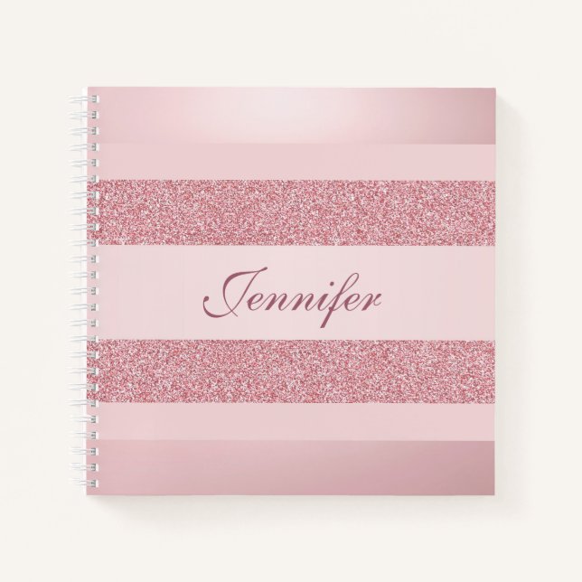 Glitter Look Rose Gold Color Handwritten Script Notebook (Front)