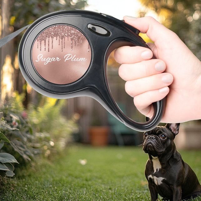 Glitter look Rose Gold Drips Monogram Retractable Pet Leash (Creator Uploaded)