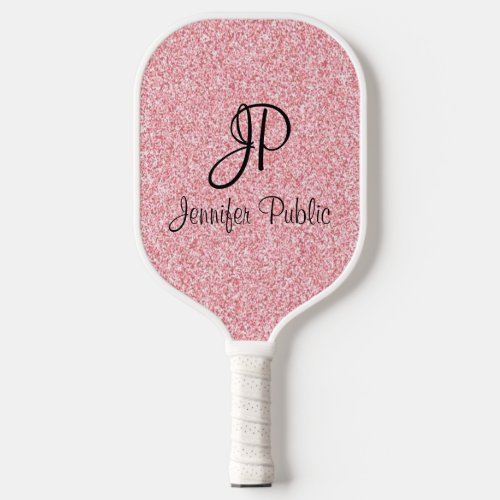 Glitter Look Rose Gold Monogrammed Chic Template Pickleball Paddle
