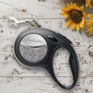 Glitter look Silver Monogram Retractable Pet Leash