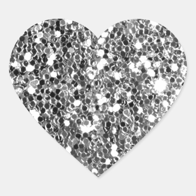 Glitter Look Solid Silver Sparkle Heart Sticker (Front)