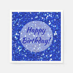 Glitter Look Sparkly Royal Blue Happy Birthday Napkins