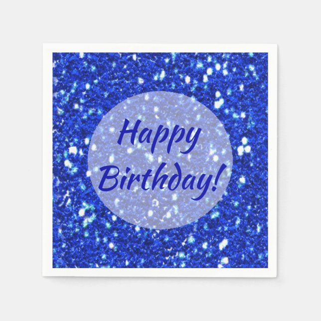 Glitter Look Sparkly Royal Blue Happy Birthday Napkins (Front)