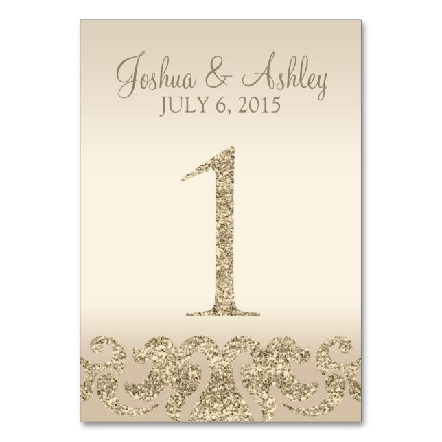 Glitter Look Wedding Table Numbers-Table Card 1 (Front)