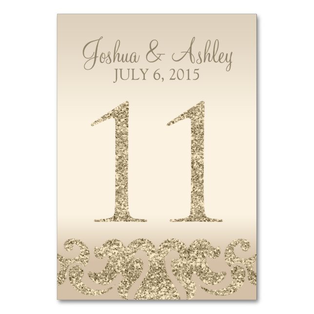 Glitter Look Wedding Table Numbers-Table Card 11 (Front)