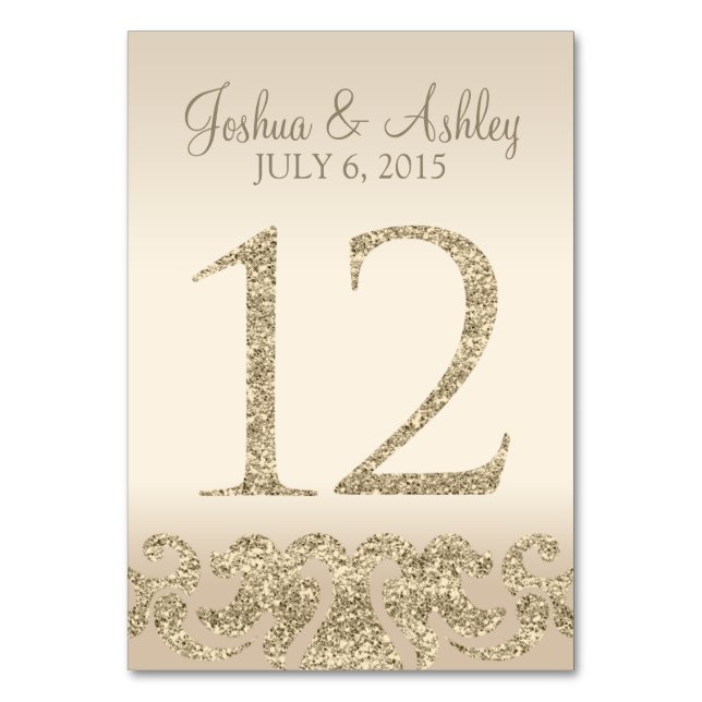 Glitter Look Wedding Table Numbers-Table Card 12 (Front)