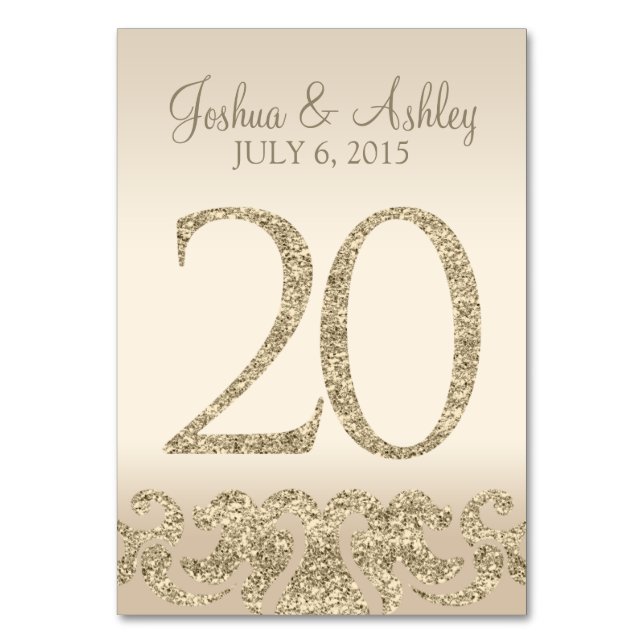 Glitter Look Wedding Table Numbers-Table Card 20 (Front)