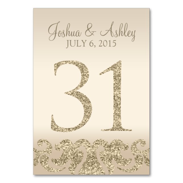 Glitter Look Wedding Table Numbers-Table Card 31 (Front)