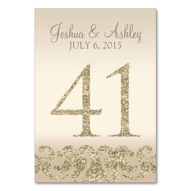 Glitter Look Wedding Table Numbers-Table Card 41 (Front)
