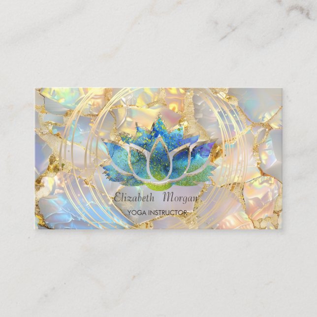 Glitter Lotus Circles Opal Stone Business Card (Front)