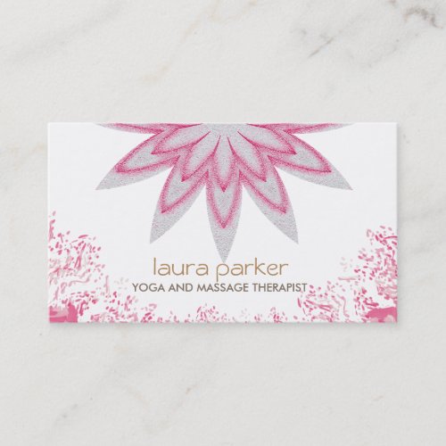 Glitter Lotus Flower Logo Yoga Healing Health Business Card