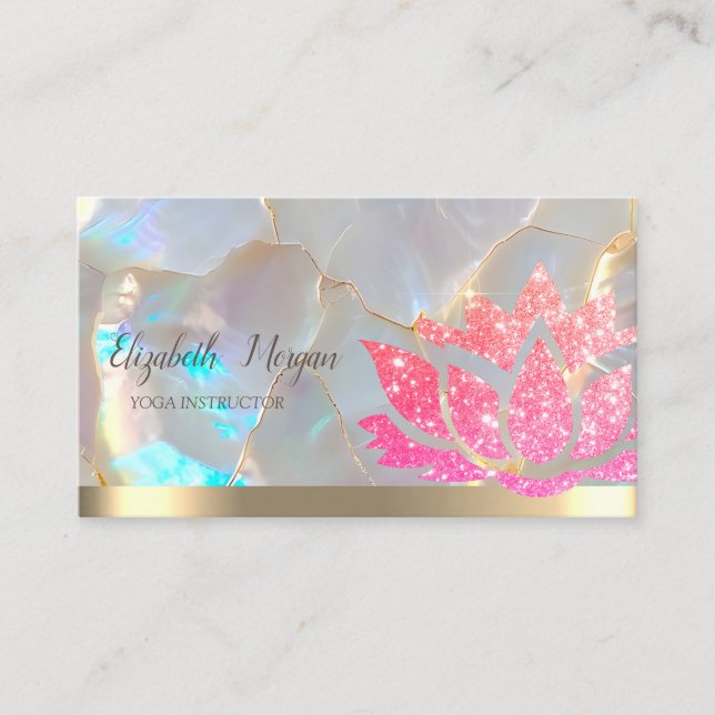  Glitter Lotus Flower Yoga Opal Stone Business Card (Front)