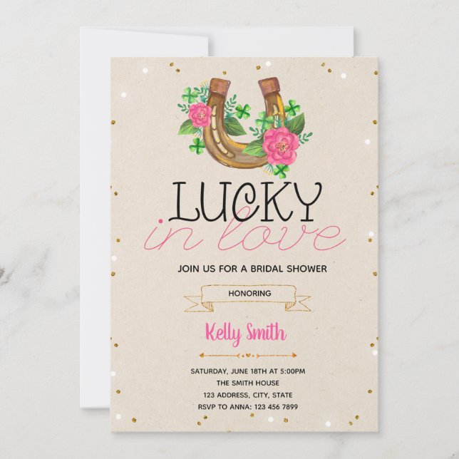 Glitter lucky in love party invitation (Front)
