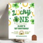 Glitter Lucky One St Patrick First Birthday Invitation<br><div class="desc">Green Glitter St Patrick First Birthday Invitation,  Lucky One 1st Birthday Invite,  Editable Shamrock Kids Birthday Party</div>