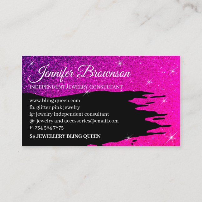 Glitter Luxury Pink Luminous Business Card